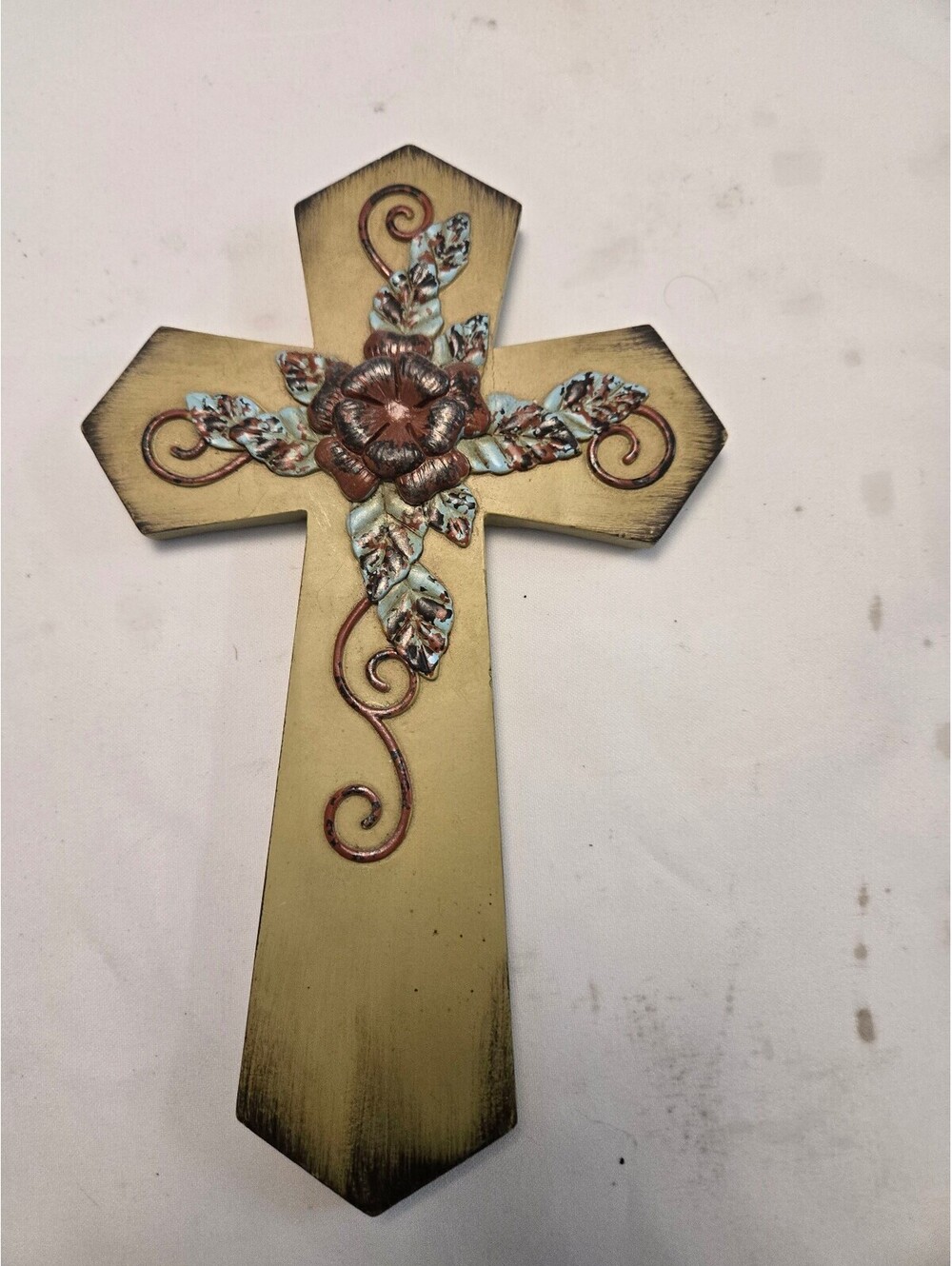 Decorative 10x7" Wall Cross with Floral Design